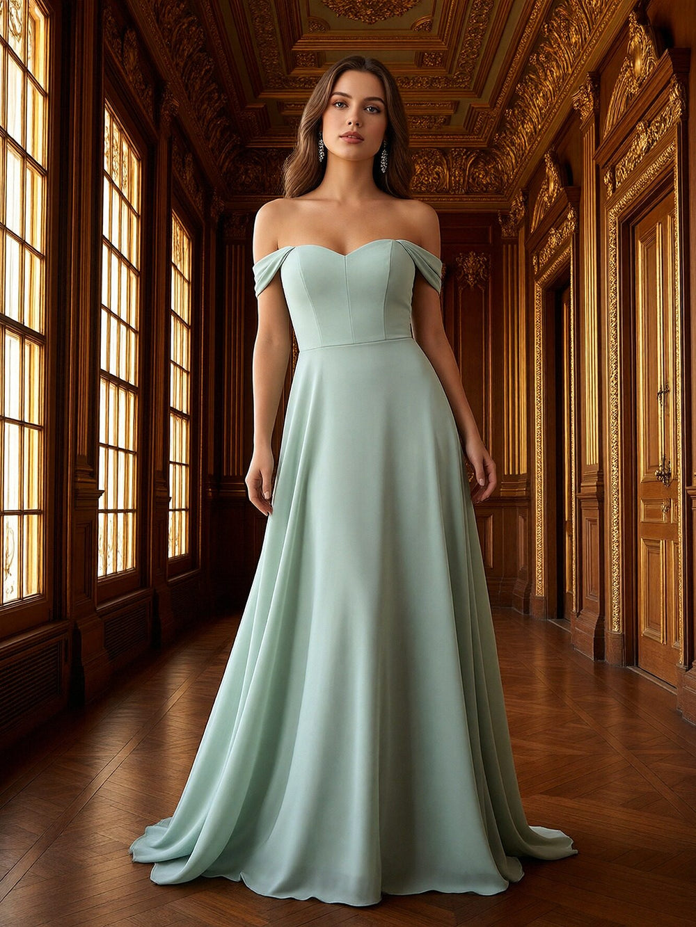 Off the Shoulder Sweetheart A Line Chiffon Bridesmaid Dresses