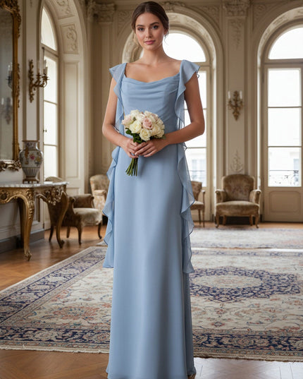 Ruffles Cowl Neck Mermaid Chiffon Bridesmaid Dresses