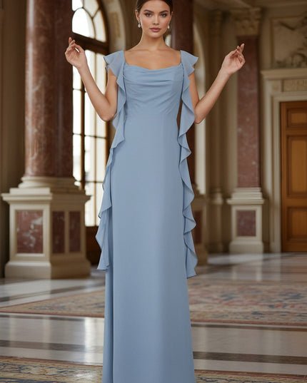 Ruffles Cowl Neck Mermaid Chiffon Bridesmaid Dresses