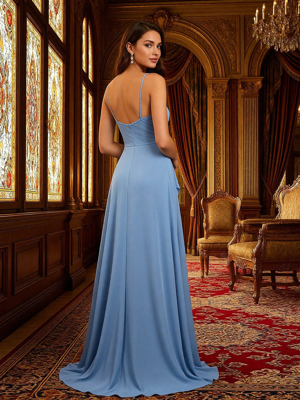 Ruffles Spaghetti Straps Pleated Chiffon Bridesmaid Dresses