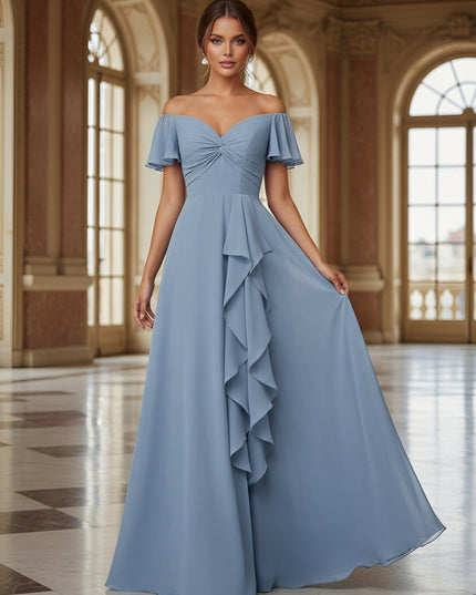 Ruffles Off the Shoulder Pleated Chiffon Bridesmaid Dresses