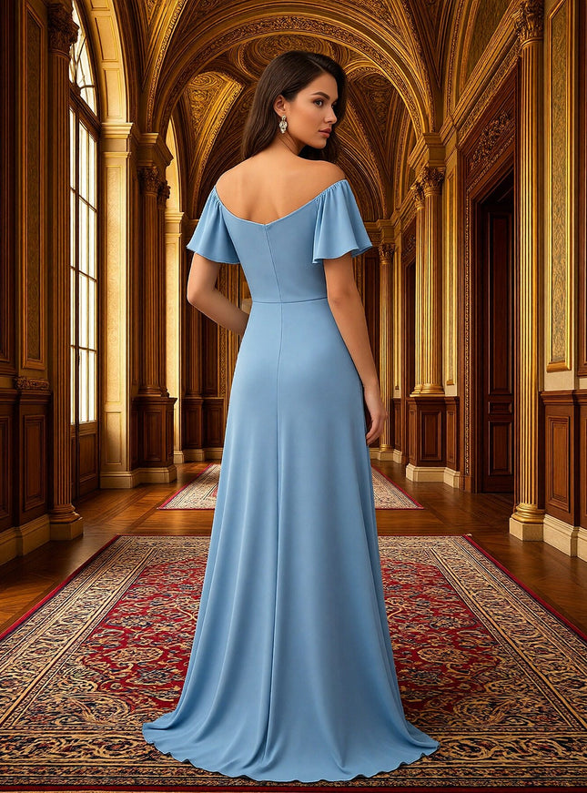 Ruffles Off the Shoulder Pleated Chiffon Bridesmaid Dresses