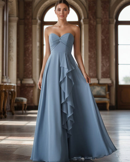 Strapless Ruffles Pleated Long Bridesmaid Dresses