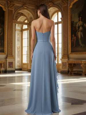 Strapless Ruffles Pleated Long Bridesmaid Dresses