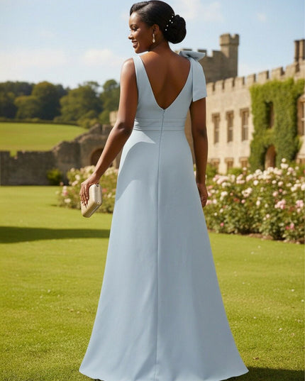 A Line V Neck Sleeveless Bow Satin Bridesmaid Dresses