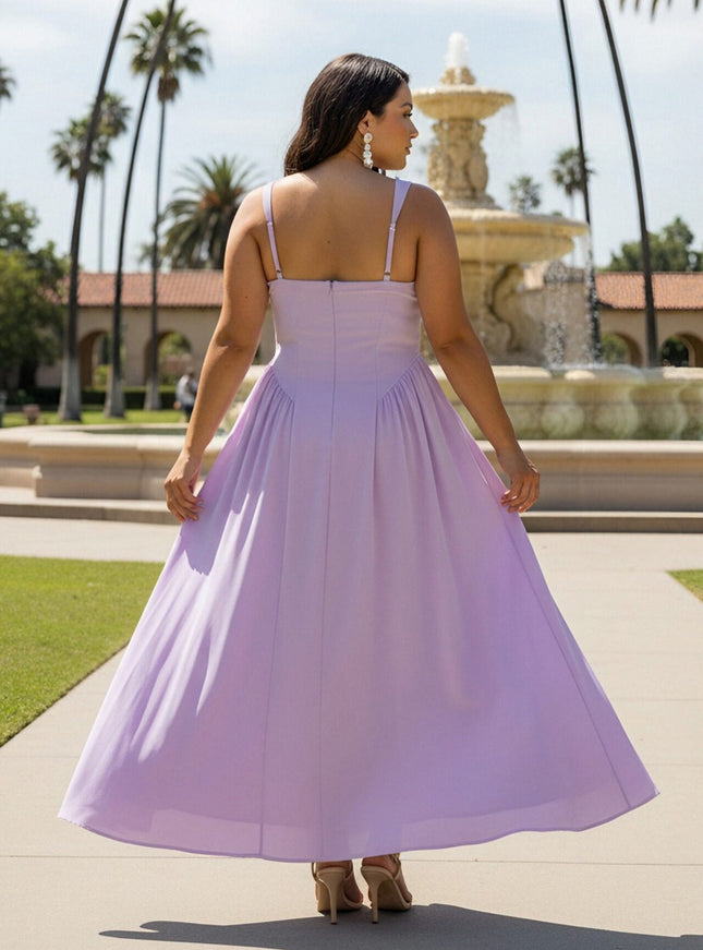 A Line Square Neck Sleeveless Satin Spaghetti Straps Bridesmaid Dresses