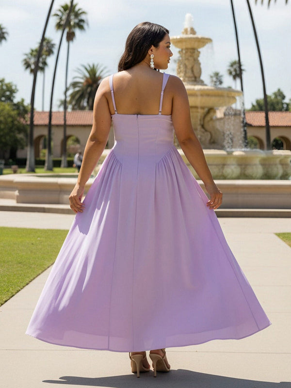 A Line Square Neck Sleeveless Satin Spaghetti Straps Bridesmaid Dresses