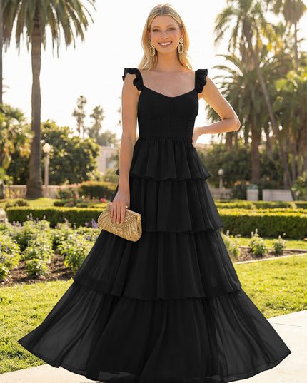 A Line Sleeveless Pleated Chiffon Spaghetti Straps Ruffles Bridesmaid Dresses