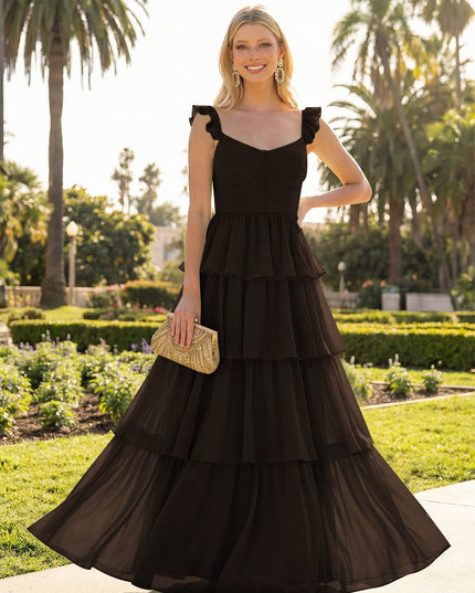 A Line Sleeveless Pleated Chiffon Spaghetti Straps Ruffles Bridesmaid Dresses