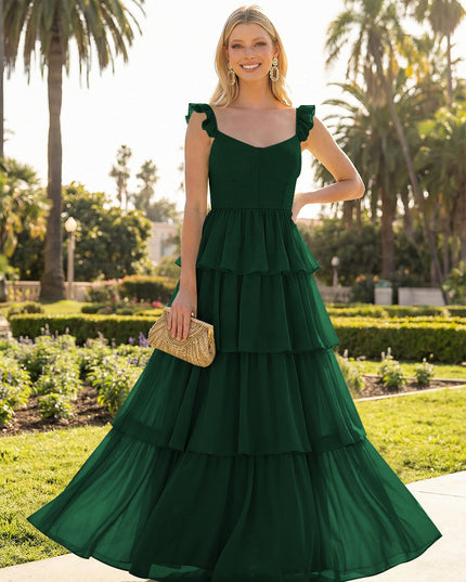 A Line Sleeveless Pleated Chiffon Spaghetti Straps Ruffles Bridesmaid Dresses