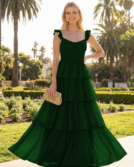 A Line Sleeveless Pleated Chiffon Spaghetti Straps Ruffles Bridesmaid Dresses
