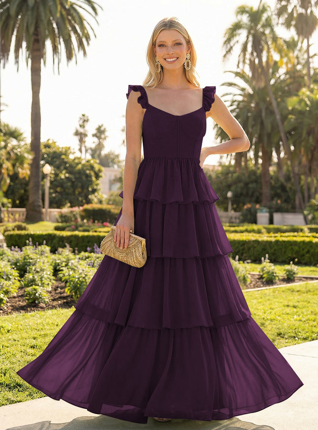 A Line Sleeveless Pleated Chiffon Spaghetti Straps Ruffles Bridesmaid Dresses