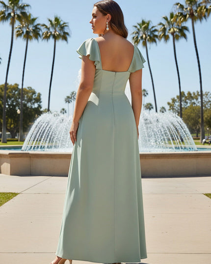 A Line Sleeveless Chiffon Spaghetti Straps Pleated Bridesmaid Dresses with Slit