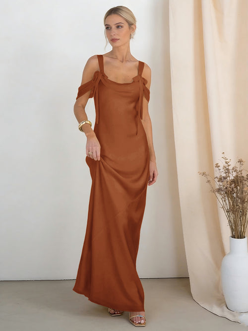 Satin Spaghetti Straps Bridesmaid Dresses with Bows