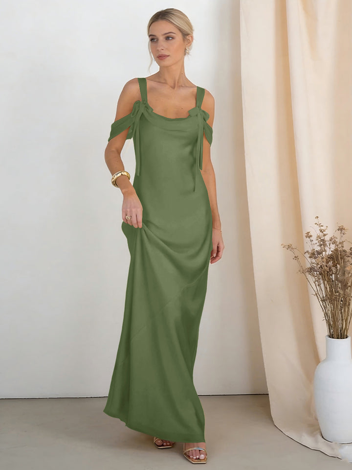 Satin Spaghetti Straps Bridesmaid Dresses with Bows