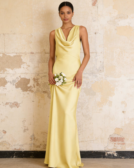 Satin Cowl Neck Mermaid Maxi Bridesmaid Dresses