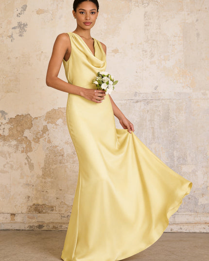 Satin Cowl Neck Mermaid Maxi Bridesmaid Dresses