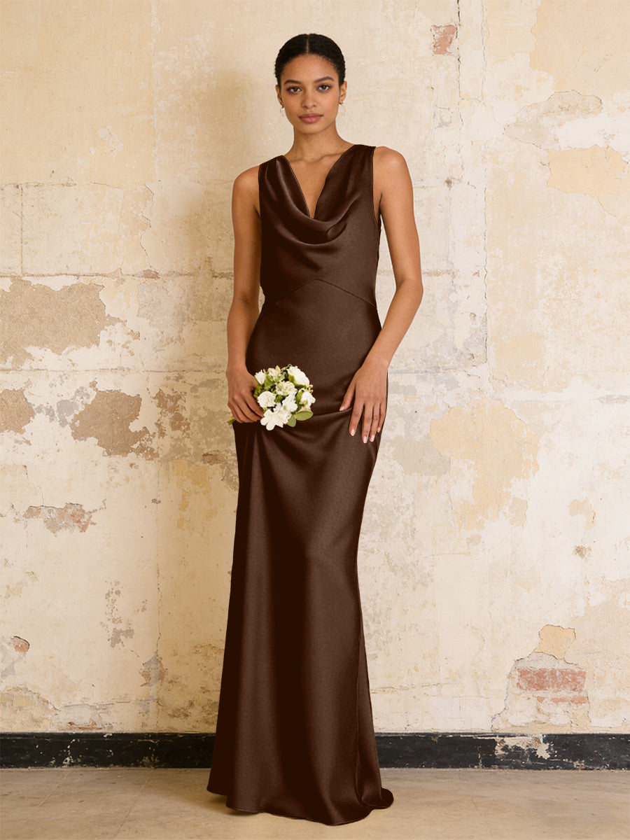 Satin Cowl Neck Mermaid Maxi Bridesmaid Dresses