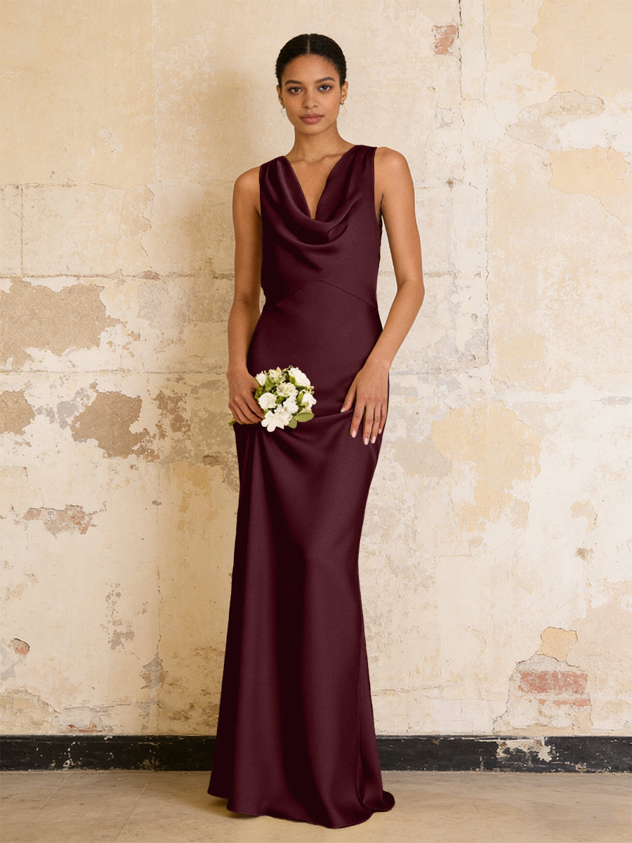 Satin Cowl Neck Mermaid Maxi Bridesmaid Dresses