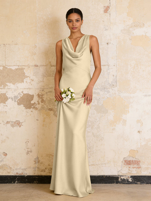Satin Cowl Neck Mermaid Maxi Bridesmaid Dresses