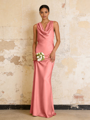 Satin Cowl Neck Mermaid Maxi Bridesmaid Dresses