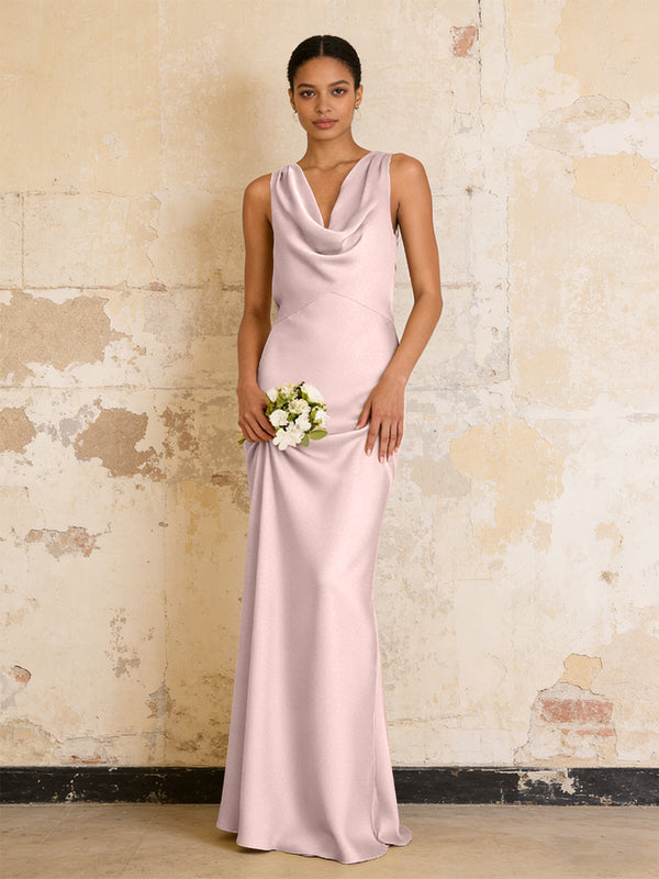 Satin Cowl Neck Mermaid Maxi Bridesmaid Dresses