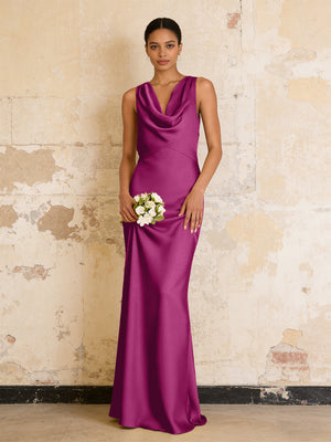 Satin Cowl Neck Mermaid Maxi Bridesmaid Dresses