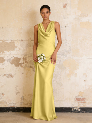 Satin Cowl Neck Mermaid Maxi Bridesmaid Dresses