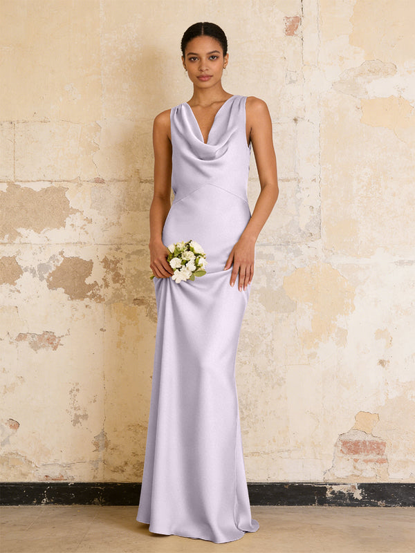 Satin Cowl Neck Mermaid Maxi Bridesmaid Dresses