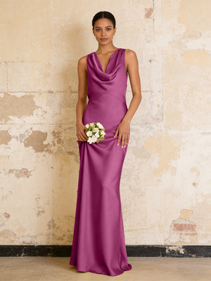 Satin Cowl Neck Mermaid Maxi Bridesmaid Dresses