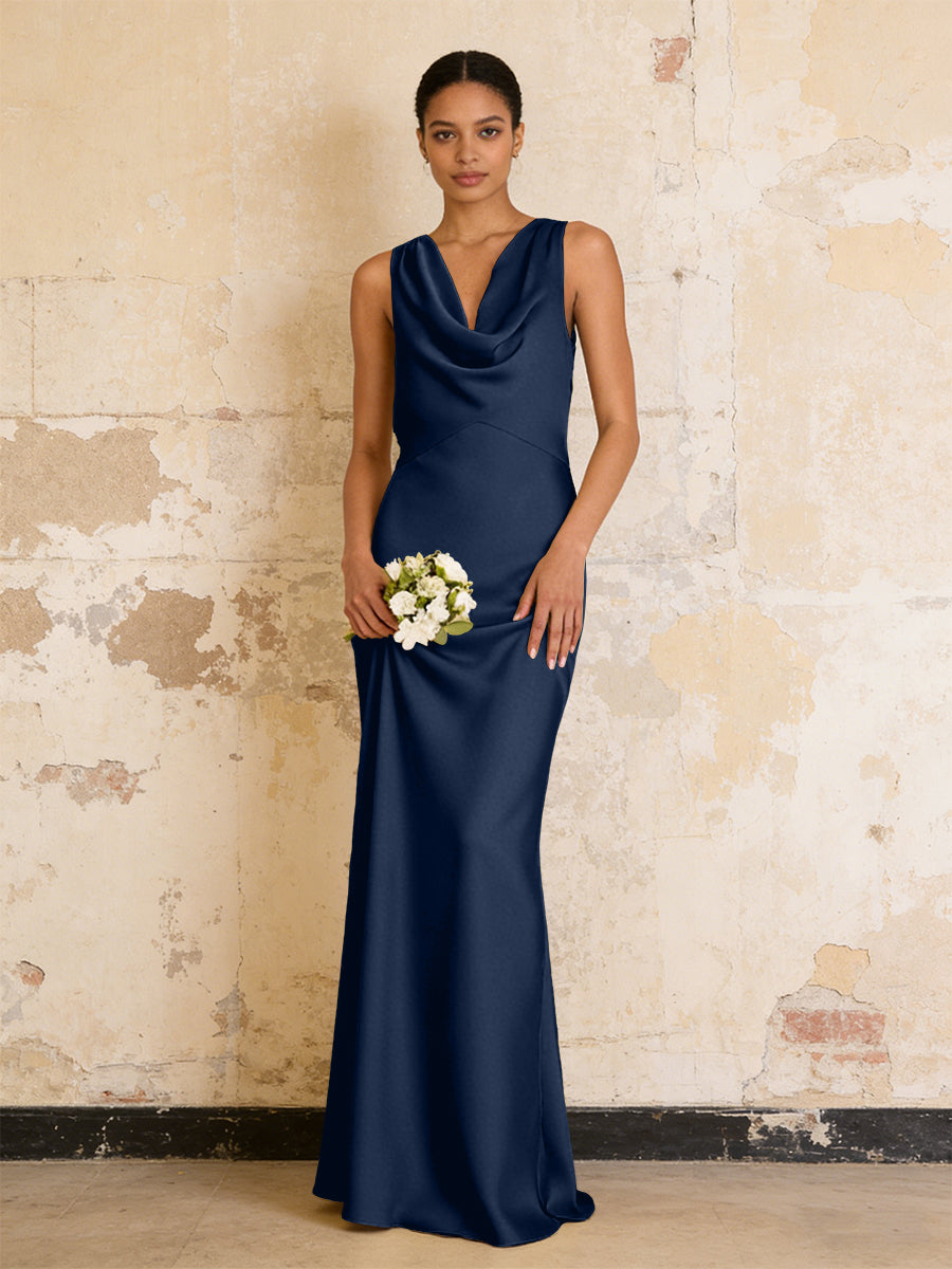Satin Cowl Neck Mermaid Maxi Bridesmaid Dresses