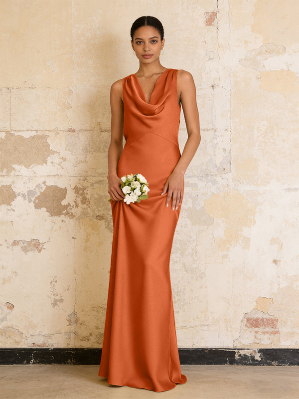 Satin Cowl Neck Mermaid Maxi Bridesmaid Dresses