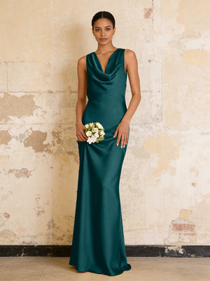 Satin Cowl Neck Mermaid Maxi Bridesmaid Dresses