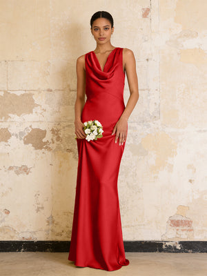 Satin Cowl Neck Mermaid Maxi Bridesmaid Dresses