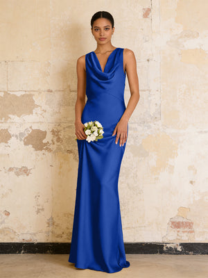 Satin Cowl Neck Mermaid Maxi Bridesmaid Dresses