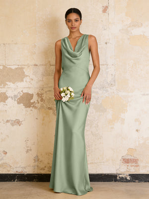 Satin Cowl Neck Mermaid Maxi Bridesmaid Dresses