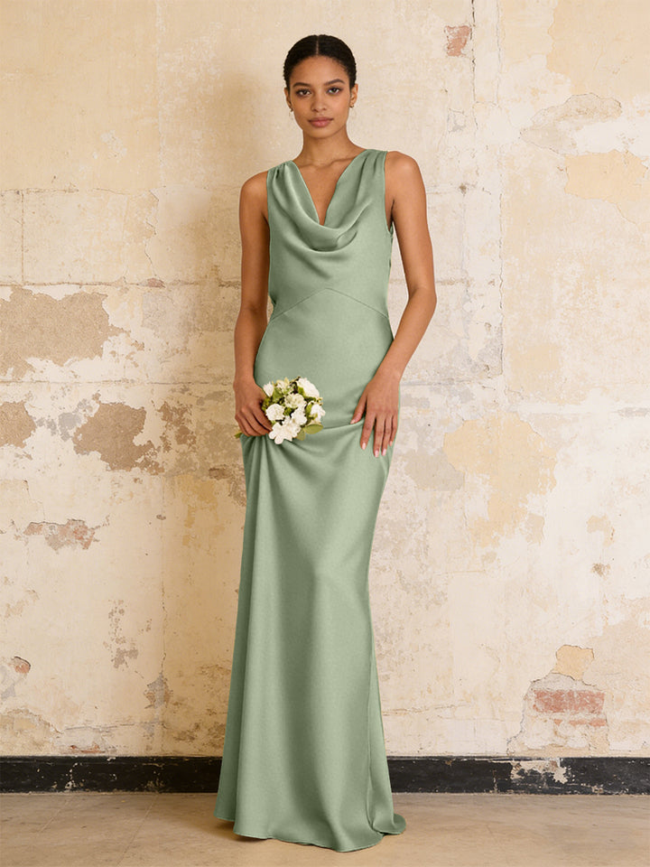 Satin Cowl Neck Mermaid Maxi Bridesmaid Dresses