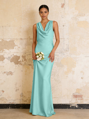 Satin Cowl Neck Mermaid Maxi Bridesmaid Dresses