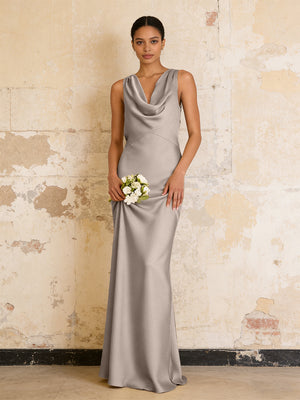 Satin Cowl Neck Mermaid Maxi Bridesmaid Dresses