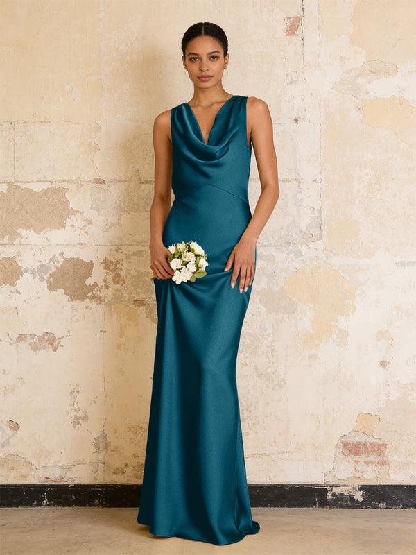 Satin Cowl Neck Mermaid Maxi Bridesmaid Dresses