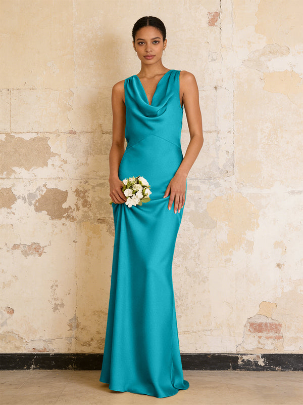 Satin Cowl Neck Mermaid Maxi Bridesmaid Dresses