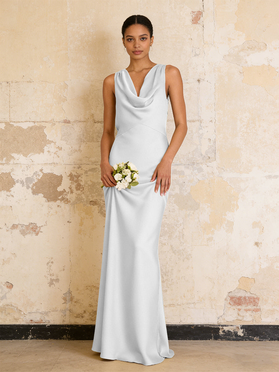 Satin Cowl Neck Mermaid Maxi Bridesmaid Dresses