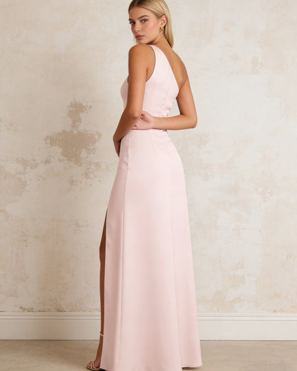 Satin One Shoulder Sleeveless Bridesmaid Dresses with Slit