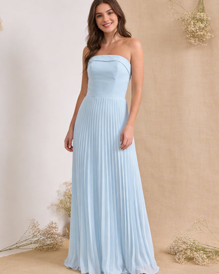 Chiffon Pleated Strapless A Line Maxi Bridesmaid Dresses