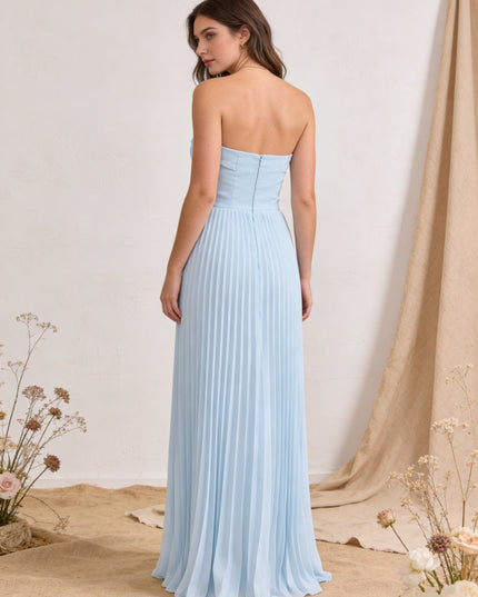 Chiffon Pleated Strapless A Line Maxi Bridesmaid Dresses
