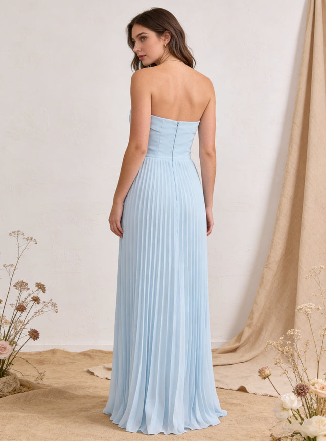 Chiffon Pleated Strapless A Line Maxi Bridesmaid Dresses