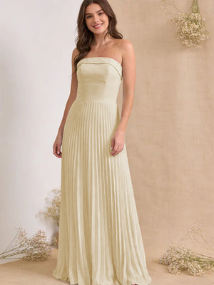 Chiffon Pleated Strapless A Line Maxi Bridesmaid Dresses