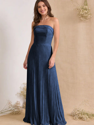Chiffon Pleated Strapless A Line Maxi Bridesmaid Dresses