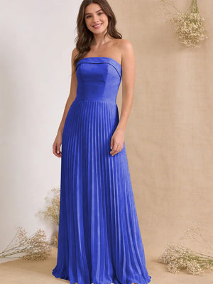 Chiffon Pleated Strapless A Line Maxi Bridesmaid Dresses