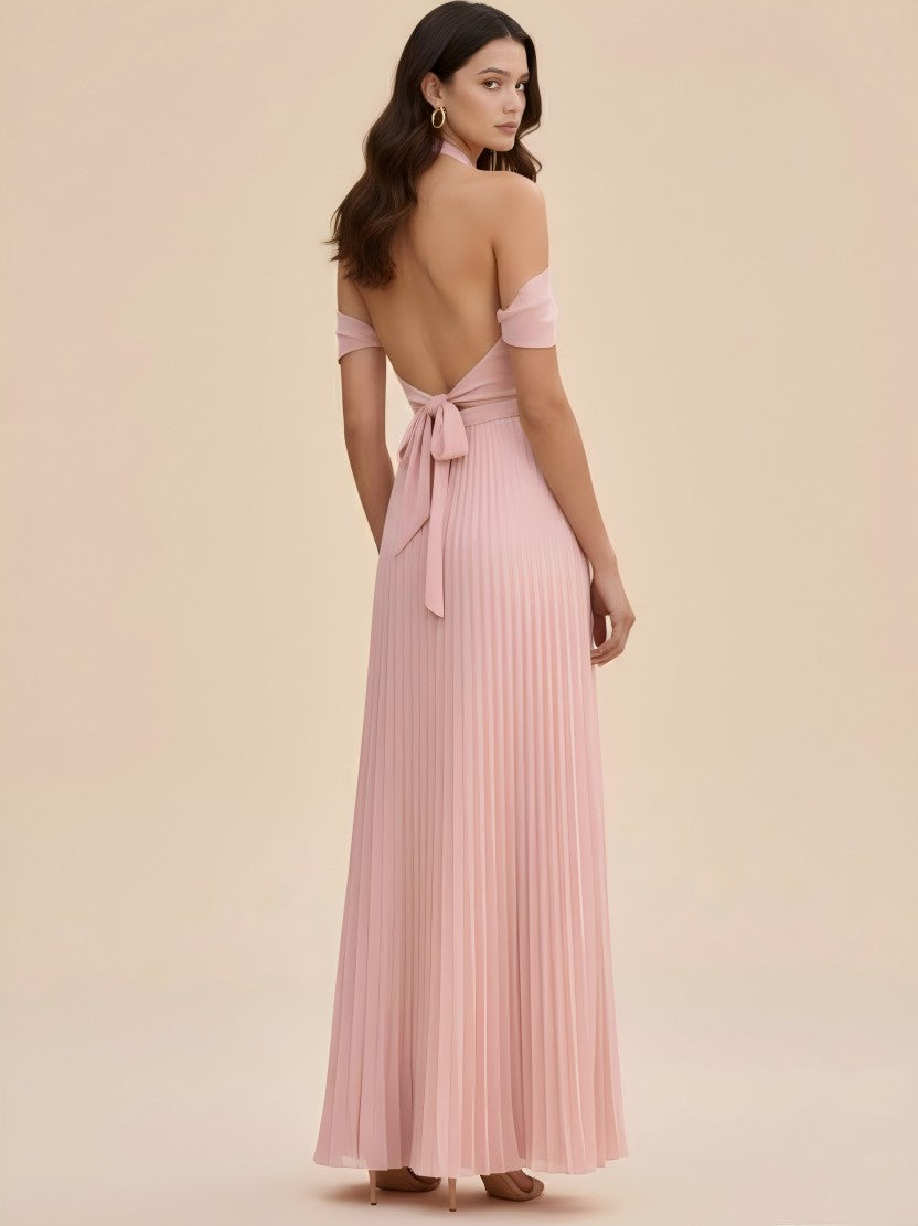 Off the Shoulder Pleated Chiffon Corset A Line Bridesmaid Dresses